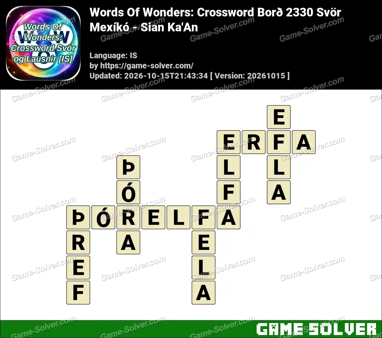Words Of Wonders: Crossword Borð 2330 Svör – Mexíkó – Sian Ka’An